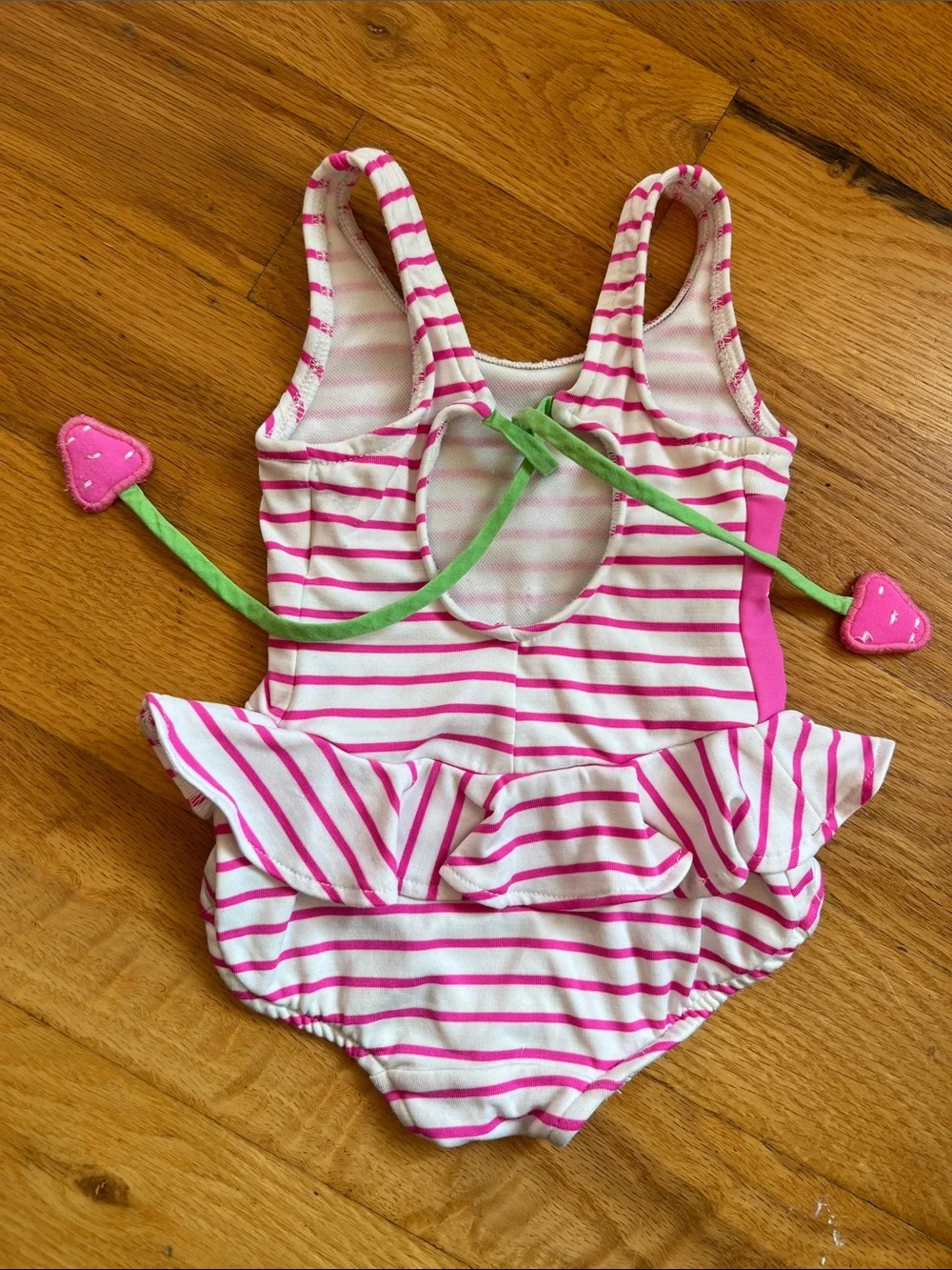 Florence Eiseman Pink Stripe Peplum Swimsuit with Strawberry Girls 12 Months
